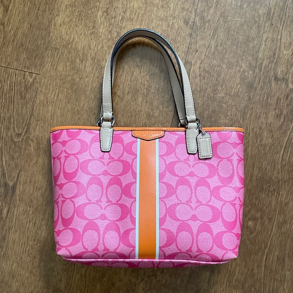 Coach Signature Pink Orange Mini Tote - Picture 3 of 10